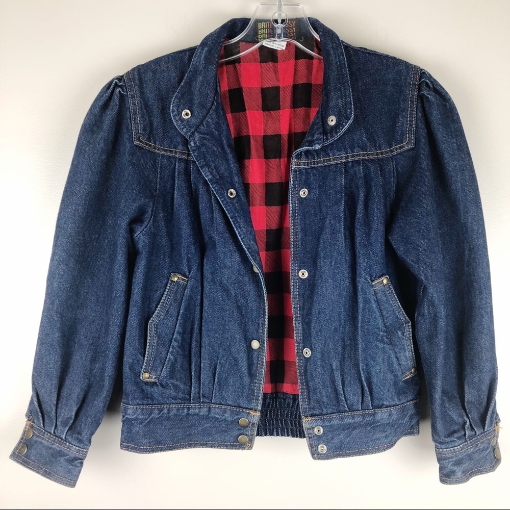 Vintage 80s/90s Denim Jacket Brite n Sassy Plaid